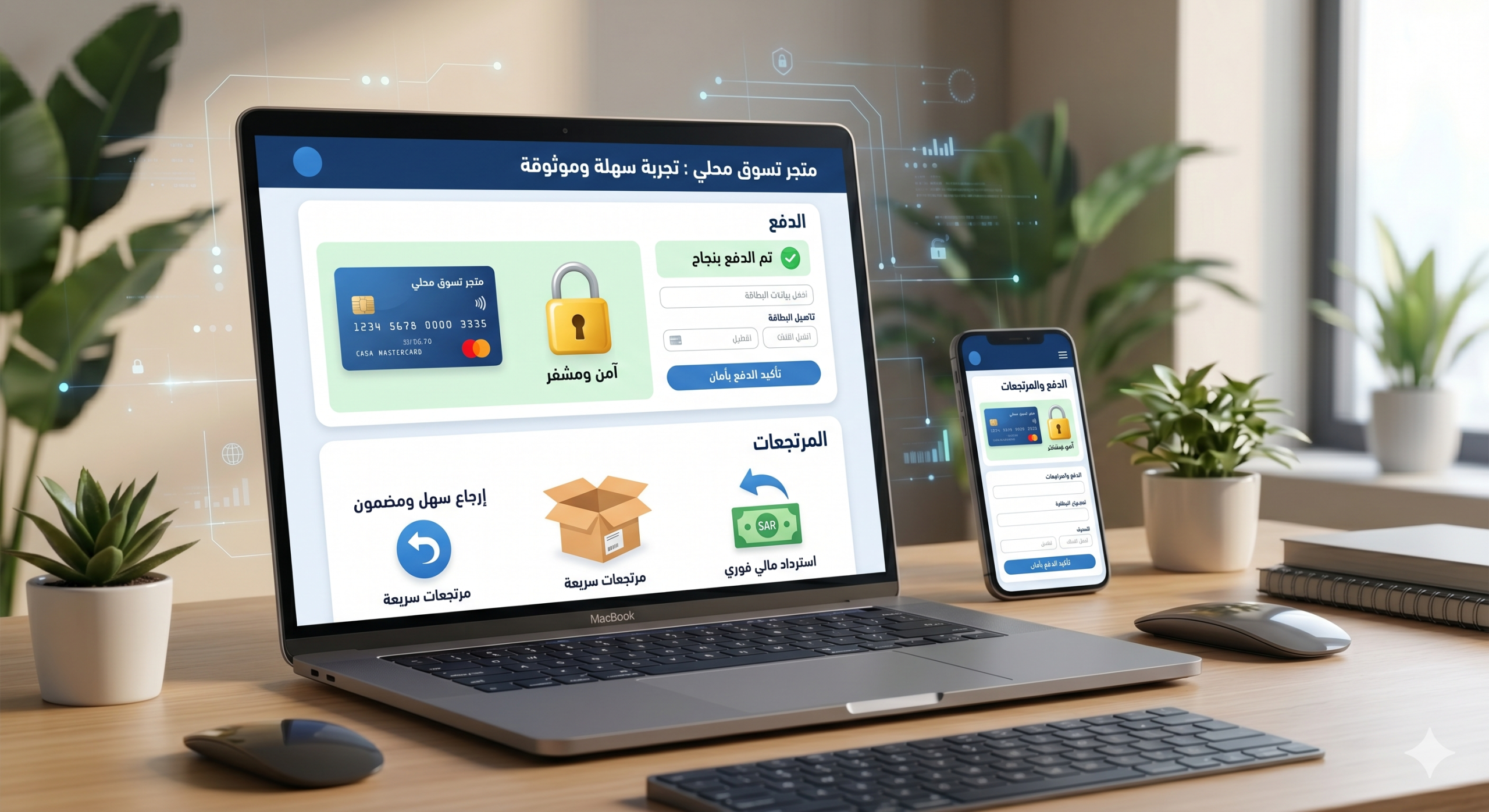 واجهة دفع ومرتجعات عربية على لابتوب وهاتف