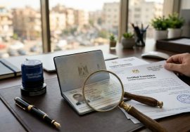 ترجمة الاسم في المستندات الرسمية مع جواز سفر وشهادة مترجمة وختم ترجمة معتمدة.
